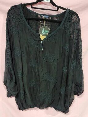 H TREND BLACK SILK TOP W/ LACE - ONE SIZE